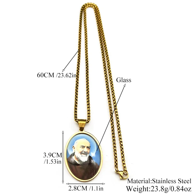 الكاثوليكية بادري بيو سانت الأب ميدالية قلادة قلادة للنساء الرجال الفولاذ المقاوم للصدأ الذهب اللون الدينية تميمة مجوهرات هدية #6