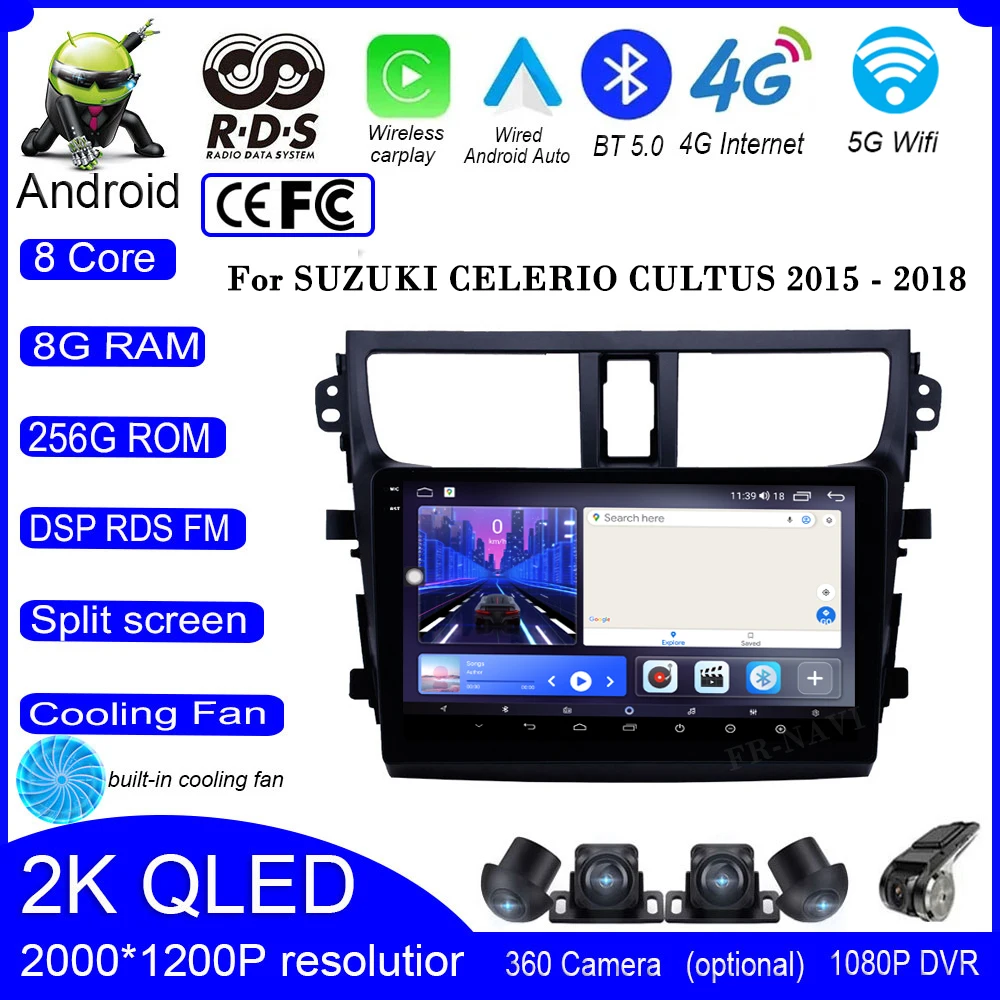 

9" For SUZUKI CELERIO CULTUS 2015 2016 2017 2018 Android 14 Car Radio Multimedia Player GPS Navigation Carplay Auto
