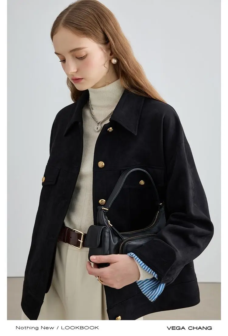 2025년 신상 여성 숏 재킷 스웨이드 크롭 탑 아메리칸 레트로 루즈핏 가을 캐주얼 빈티지 스타일 청년 패션