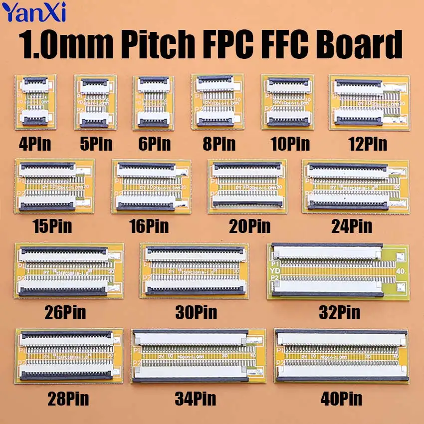 FFC FPC Flexible Flat Cable Extension Adapter Board 1.0MM Spacing 4 5 6 8 9 10 12 15 16 20 24 26 28 30 32 34 Pin Wire Connector