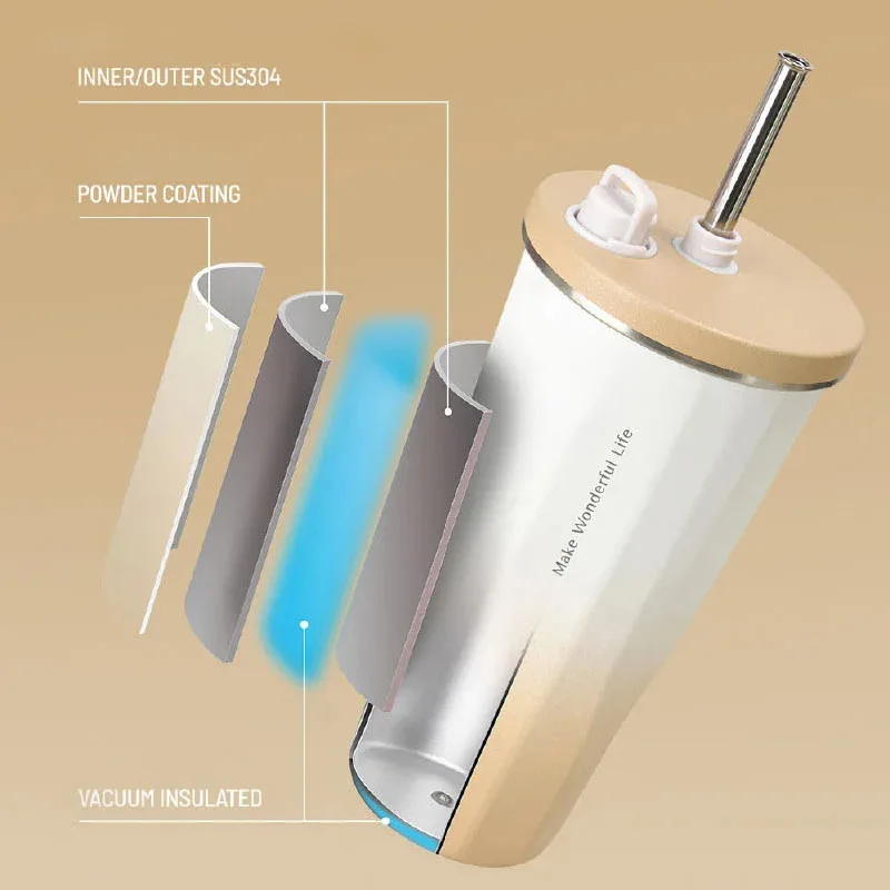 TYESO Vacuum Insulated Straw Tumbler Stainless Steel 470ml/600ml Multicolored Toughness BPA Free Portable Indoor Office Outdoor