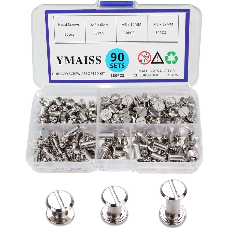 

90 комплектов винтов Chicago, 3 размера 1, 43 8, 1, 2 дюйма, винтовые стойки, переплетный винт Chicago, заклепки на кнопке, ремень, кожаное фото