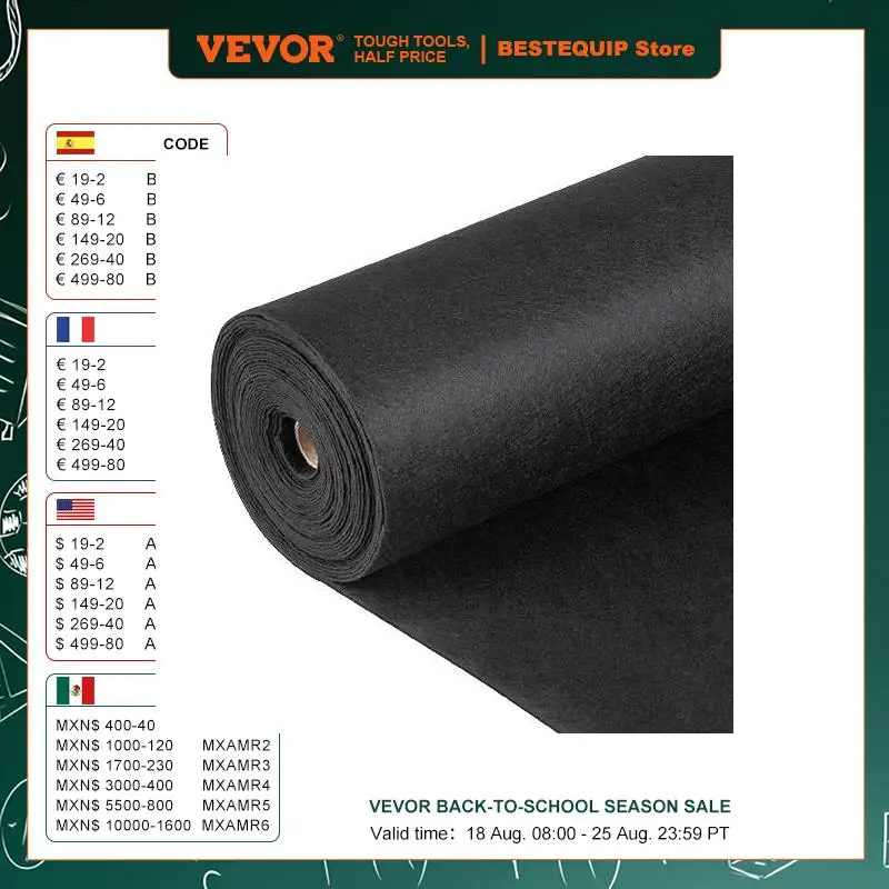 VEVOR Geotextile Landscape Fabric Membrane Soakaway Non-woven 15' x 20'/10' x 100'/3' x 100'/6' x 100' 8 oz Weed Control Fabric