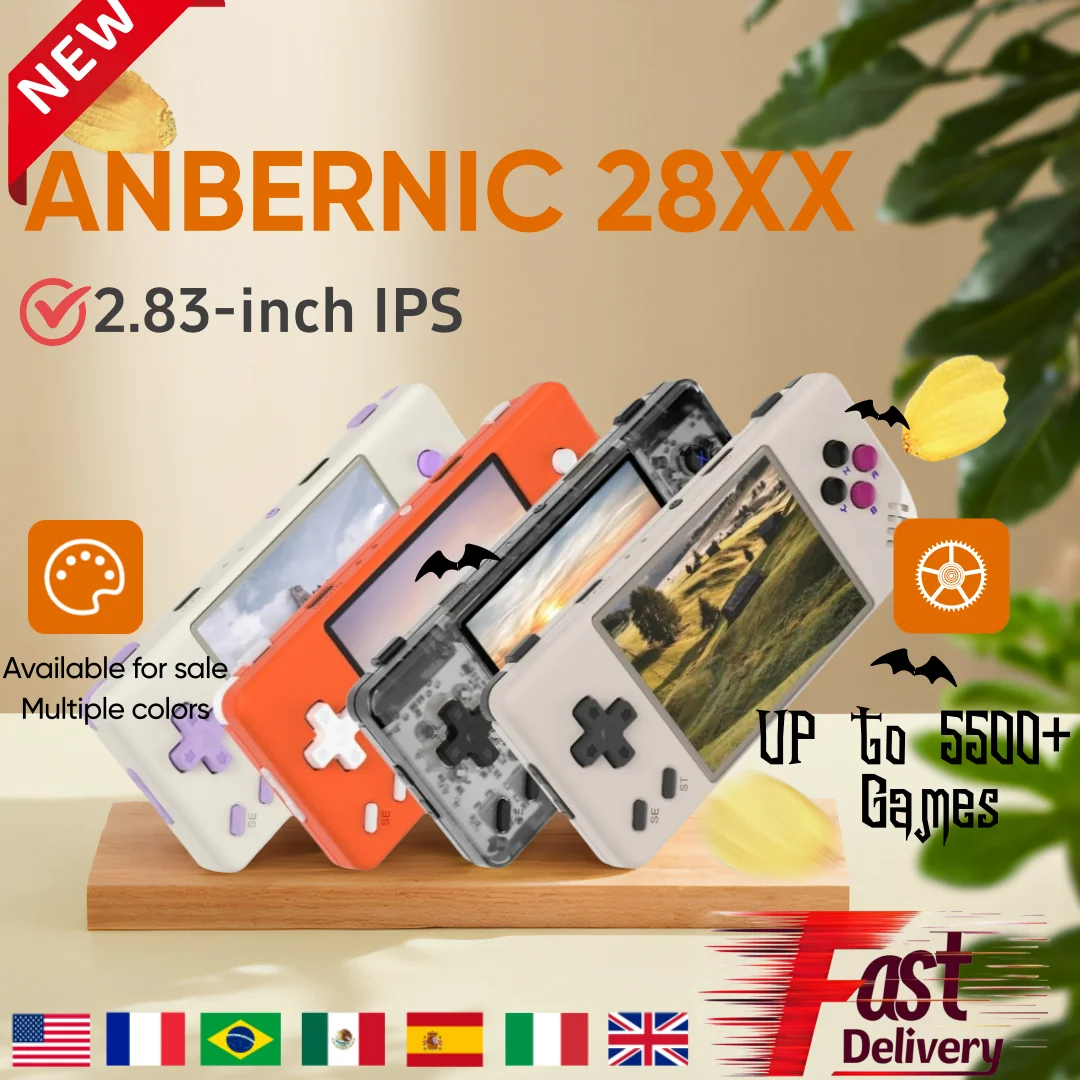 ANBERNIC RG28XX Handheld Game Console Linux System 2.83-inch 640*480 IPS Screen Support TV-HDMI-Output 3100mAh 64G 5000+ Games