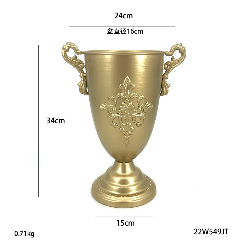 European style retro vase high-end ornaments wedding party decoration metal flower pot dining table center golden flower