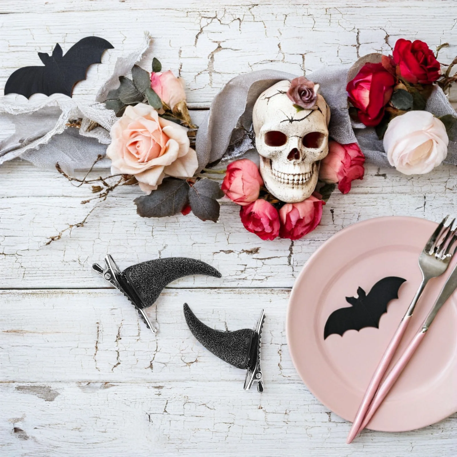 

4pcs Horn Hairpin Glitter Black Clip Girls Halloween Costume Kids Hairpin Horn Barrette Hair Accessories