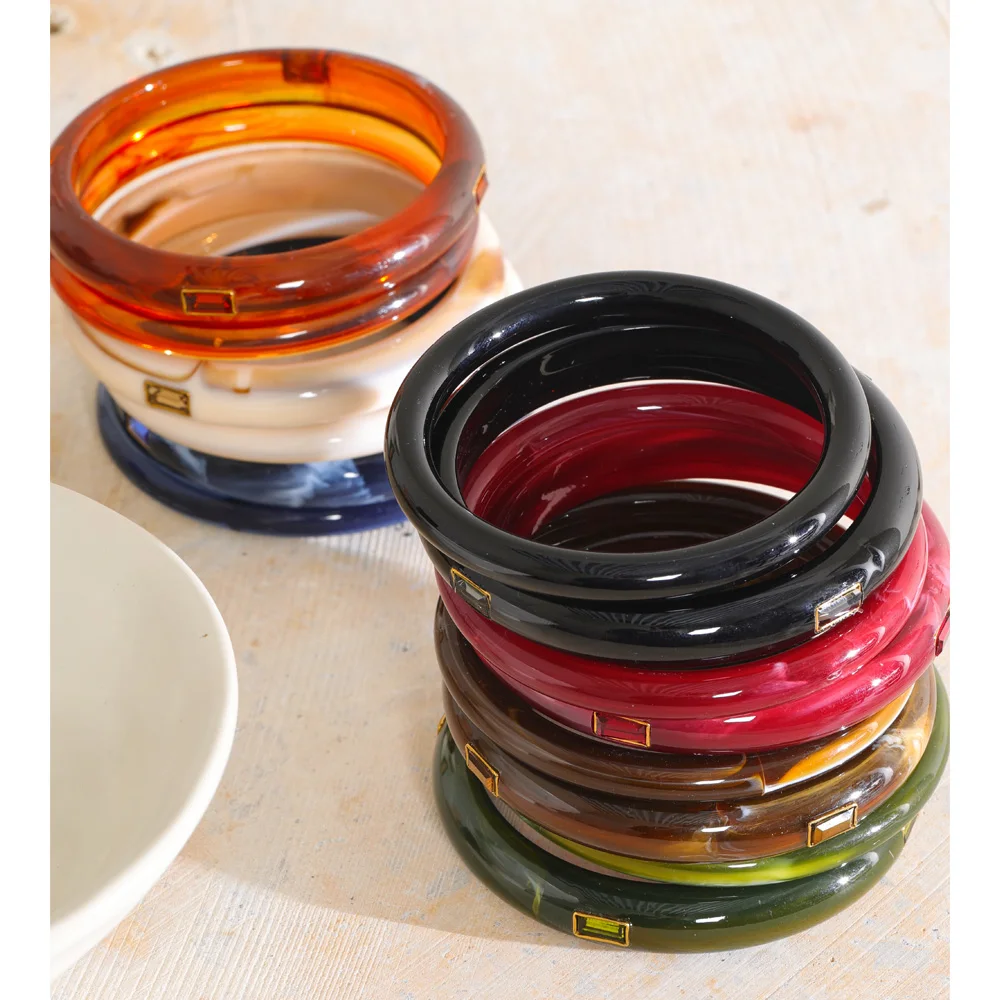 Yhpup 64mm Multi-Color Double-Layer Resin Crystal Round Wrist Bracelet Bangle Waterproof Autumn Winter Personalized Jewelry