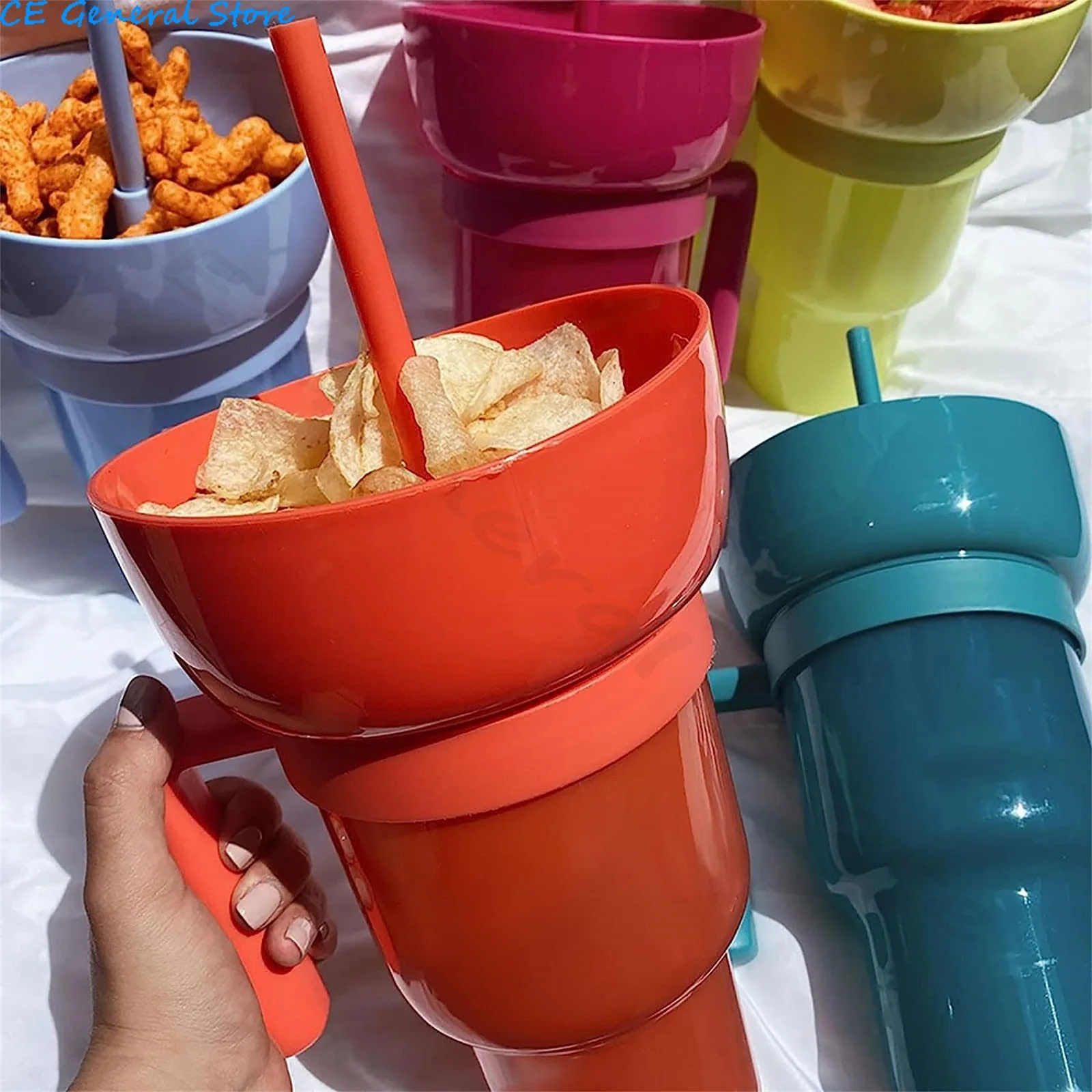 Portable Stadium Tumbler 2 In 1 Snack Bowl Drink Cup with Straw Multipurpose Color Change Snacks Container For Home Cinemas Use