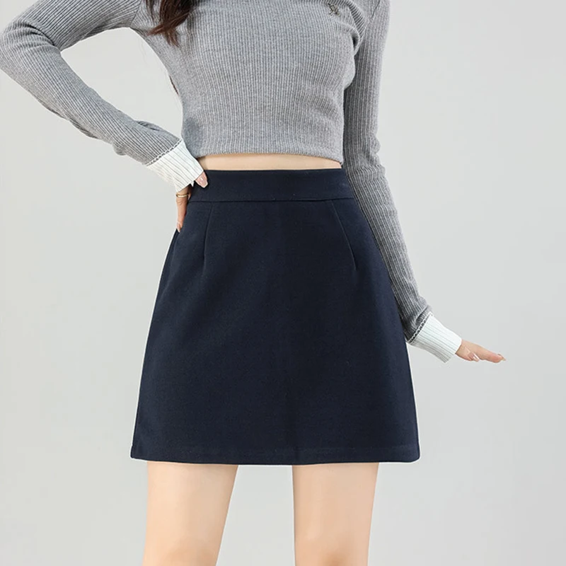 2025 Winter Thicken Woolen Skirt Women Sexy High Waist Bodycon Mini Skirts Woman Korean Versatile Slim Fit Thermal Short Skirts