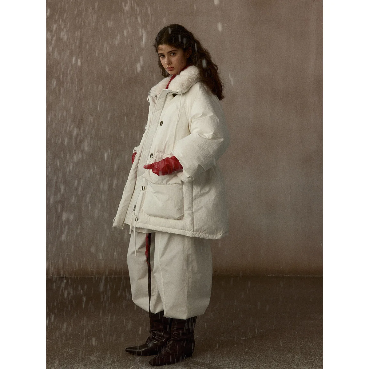 UMI MAO عالية العدد غرامة القطن التجاعيد قليلا الملمس انفصال الفراء طوق سترة دافئة أسفل سترة معطف للنساء #6