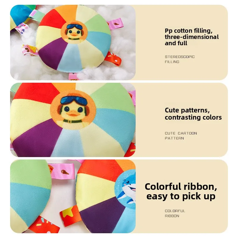 Giocattolo sensoriale morbido con sonaglio per bambini in peluche colorato per neonati, design rotondo carino con faccia di cartone animato e parti staccabili Morbido e carino