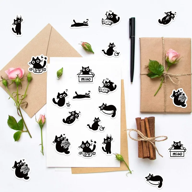 500pcs Cartoon Personality Black Cat Creative Graffiti Decoration Sticker