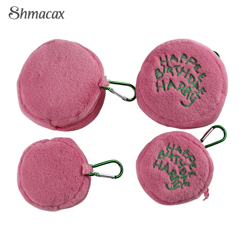 Pink Mini Round Small Makeup Bag Coin Purse Earphone Cord Storage Bag Cute Plush Cake Bag Portable Purse Coin Pouch Storage Bag