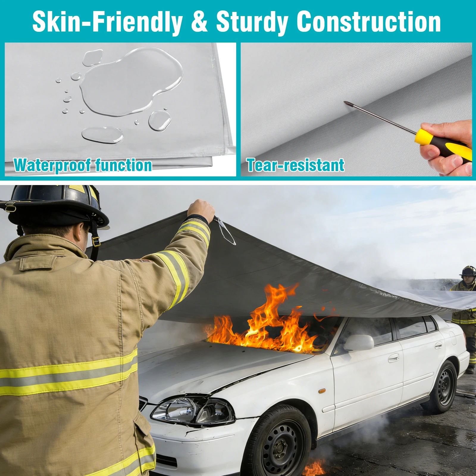 

Emergency Fire Suppression Blanket Reusable Parking Safety Fire Cover Silicone Coated for Electric & Gas Vehicles