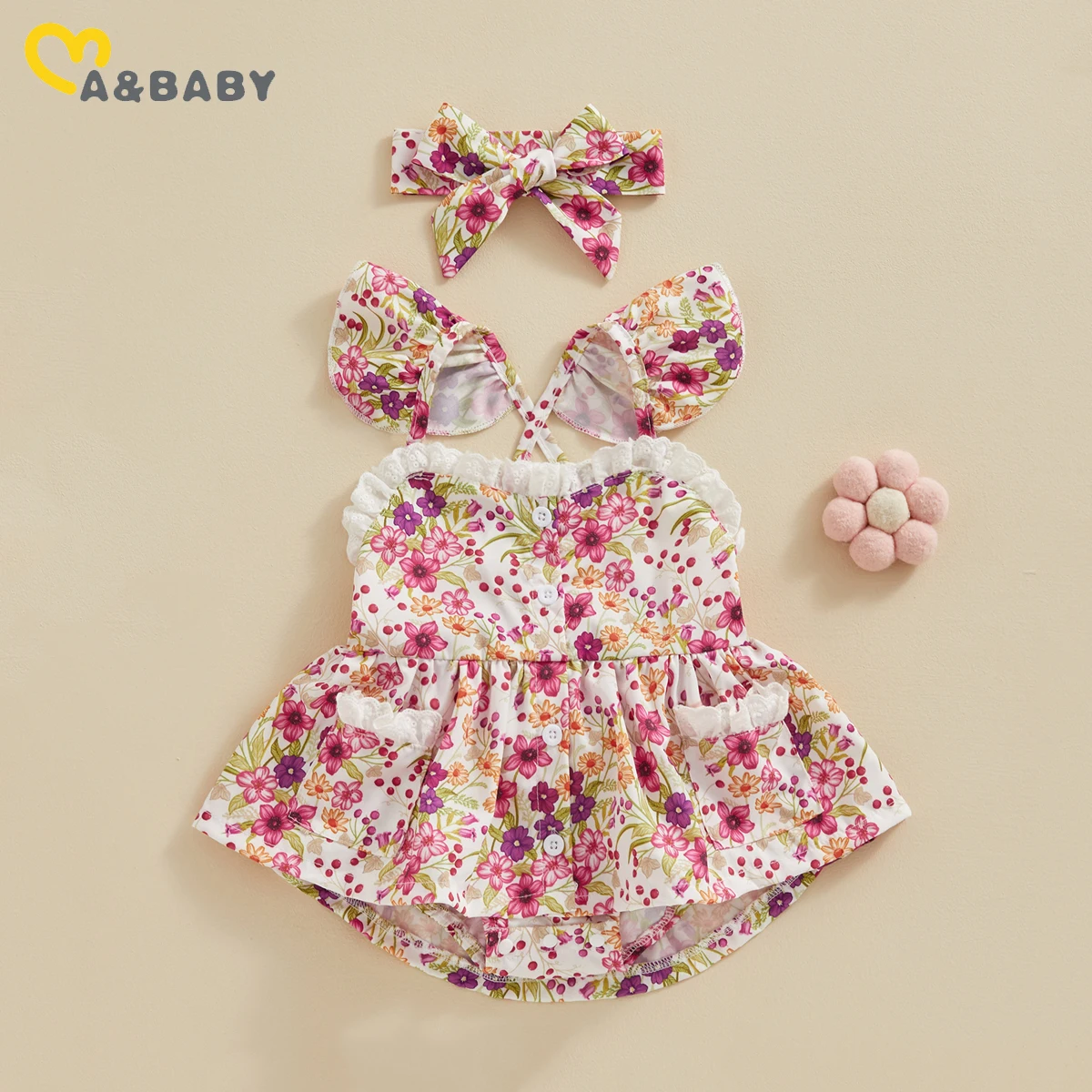 

ma&baby 0-18M Baby Girl Romper Newborn Infant Toddler Floral Print Jumpsuit Summer Overalls Sunsuit + Headband Outfits