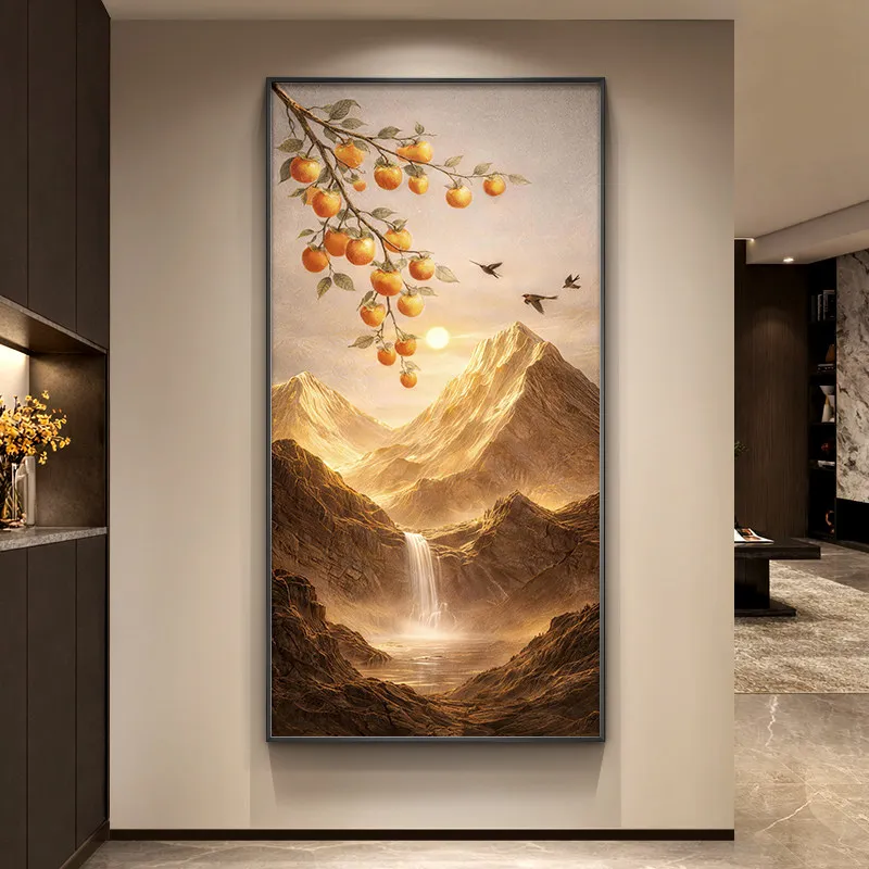 Flowing Water Generates Wealth Entrance Decoration Painting Landscape Corridor Hanging Painting Luxurious Front Door Mural Lamp