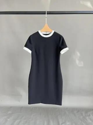 

2024 Women's Clothing High quality contrasting color short sleeve slim fit dress Spring Summer New 318