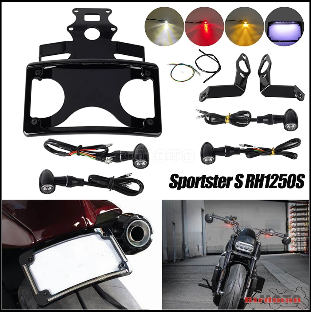 

RH1250S Rear Fender Mount LED Lamp License Plate Holder Bracket W/ Front LED Turn Signal Light For Harley Sportster S 1250 21-24