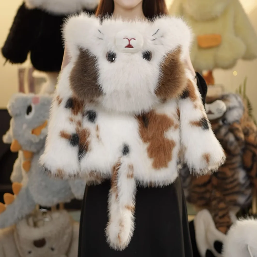 Kawaii Winter Faux Fur Children Fur Coat Plush Jacket Fashion Kitten Girls Hooded Padded Jacket Thicken Warm Cute Outerwear Gift