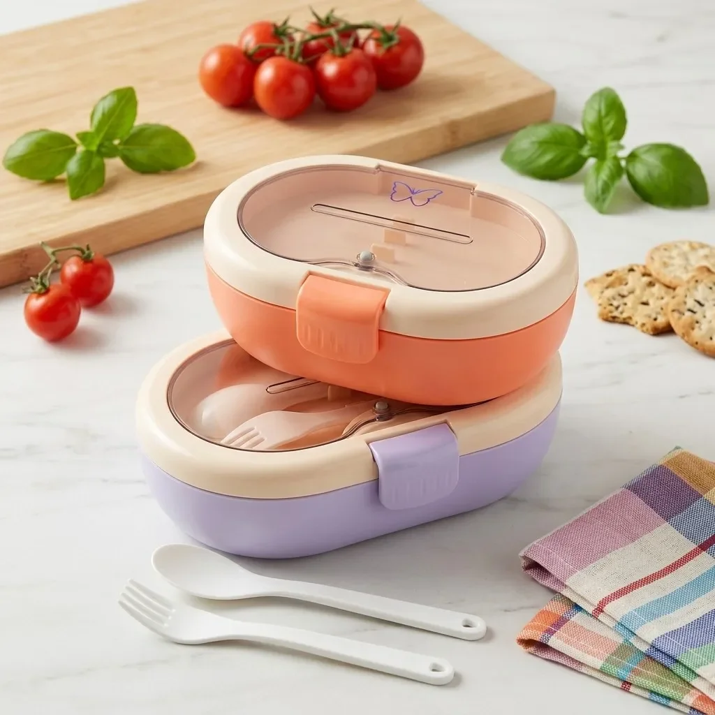 Plastic Bento Lunch Box with Cutlery Leakproof Divided Food Storage Containers for Kids Adults School Meal Prep Snack Container