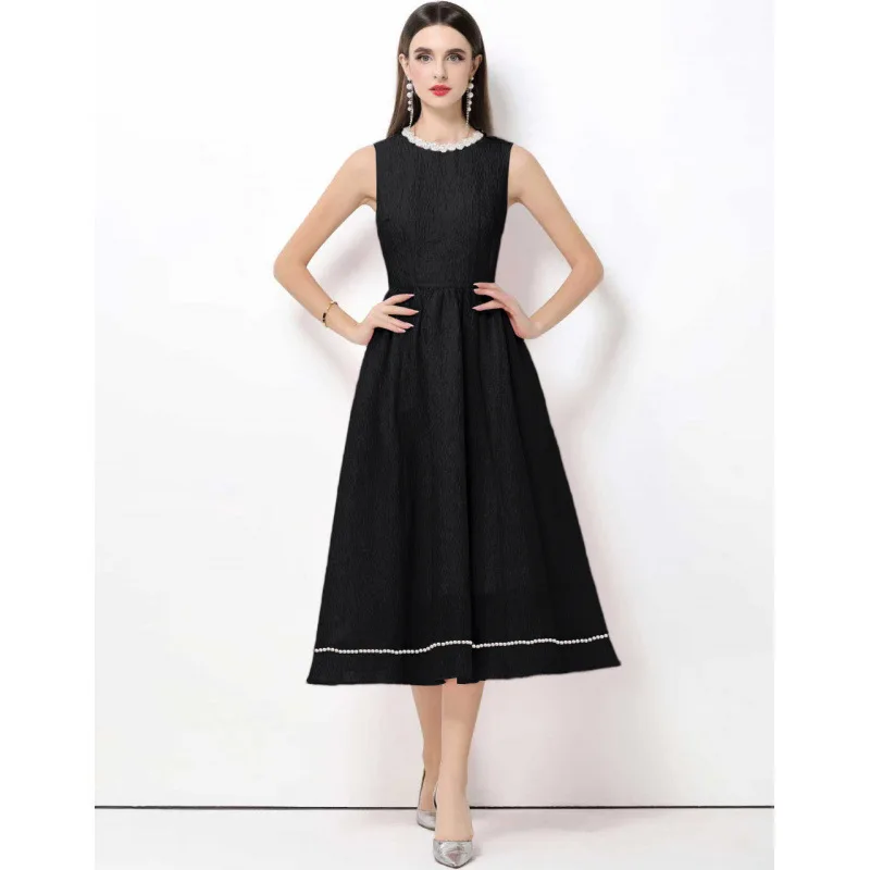 

Элегантное винтажное платье A-силуэта с высокой талией, облегающее, с бисером, для повседневного использования