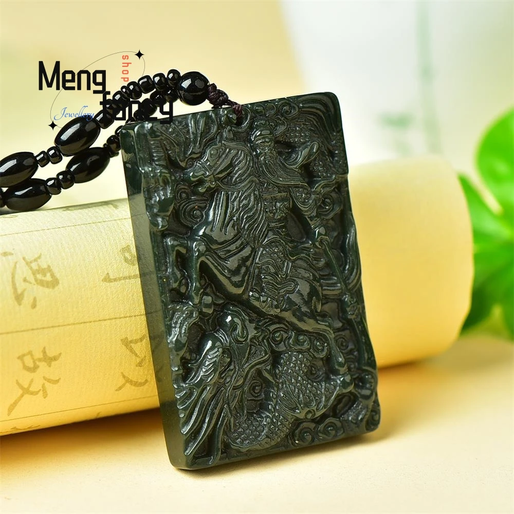 

Natural Hetian Blue Jade Guan Gong Pendant Charms Fashion Men Women Necklace Engraver Fine Jewelry Amulet Luxury Holiday Gifts