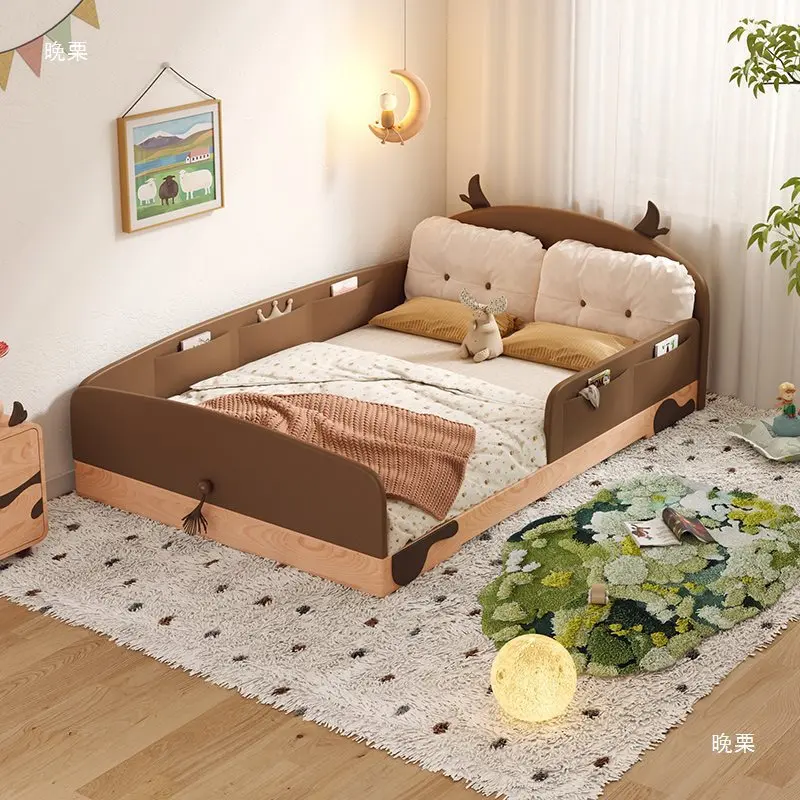 Island platform bed Solid wood children's bed with guardrail Boys single bed Girls room