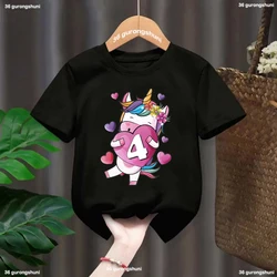 Cartoon Birthday Numbers Unicorn 1 2 3 4 5 6 7 8 9 Age Baby Boys Clothes Summer T-shirts 2023 Kids Clothes boys/Girls Tees Tops