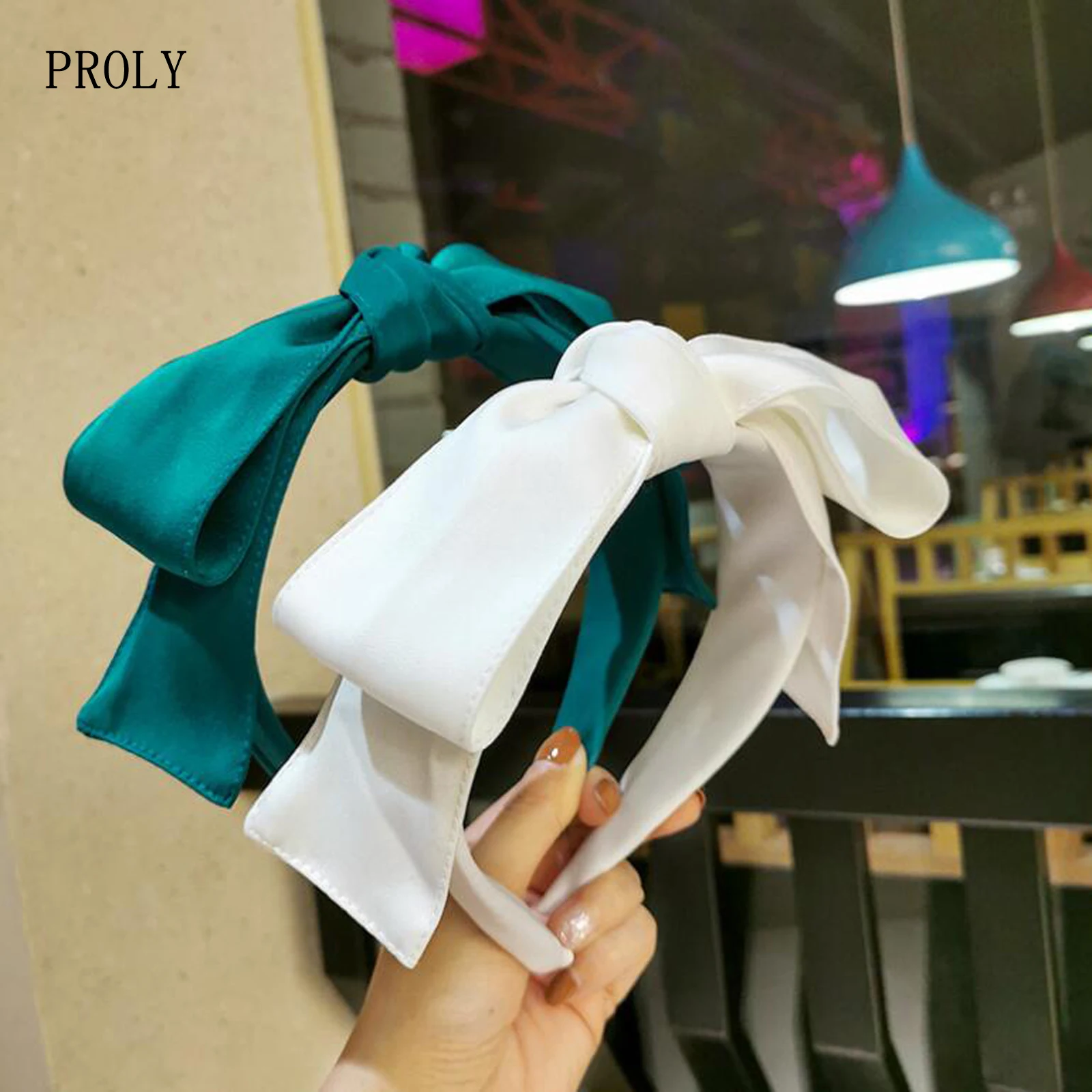 PROLY New Fashion Women's Hair Accessories Wide Side Big Bowknot Headband Solid Color Hairband Adult Hair Hoop Summer