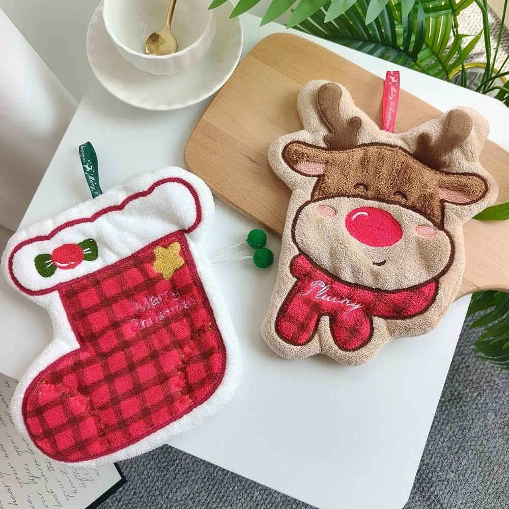 New Water Absorption Christmas Hand Towel Quick-drying Hanging Cleaning Dishcloths Christmas Tree Handkerchiefs Xmas Decor