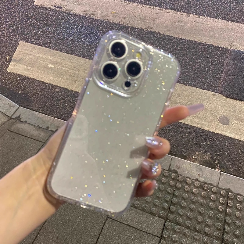 Soft Glitter Transparent Phone Case For iPhone 11 12 13 14 15 16 17 18 Pro Max Plus Air Shockproof Silicone Clear Bumper Cover