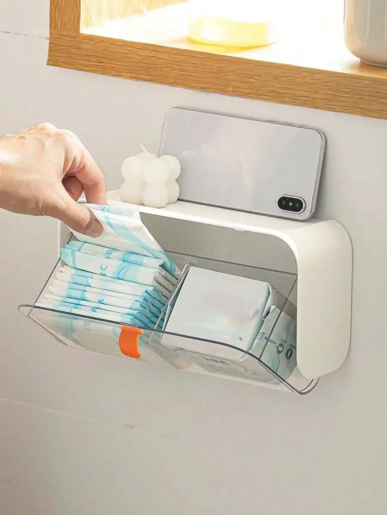 

Sanitary Napkin Storage Box Wall-Mounted Holder For Bathroom, Q-Tips And Pads Organizer, Toilet Restroom Hygiene Management Box