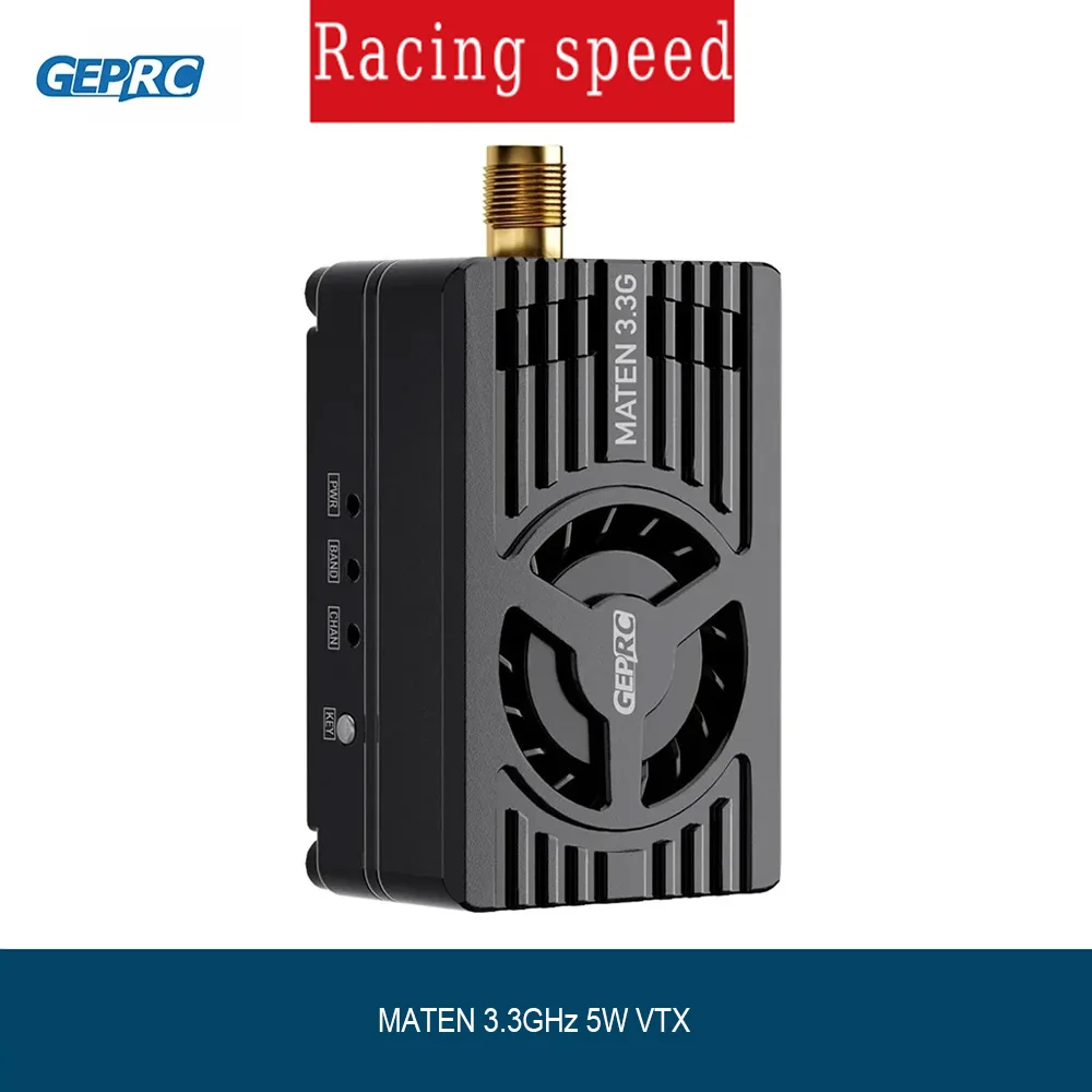 

GEPRC MATEN 3.3GHz 5W VTX PRO FPV Transmitter 48CH 25/200/1600/5000mW/Pit 7-36V(2-8S) IRC Tramp SMA 28.4g for FPV Drone