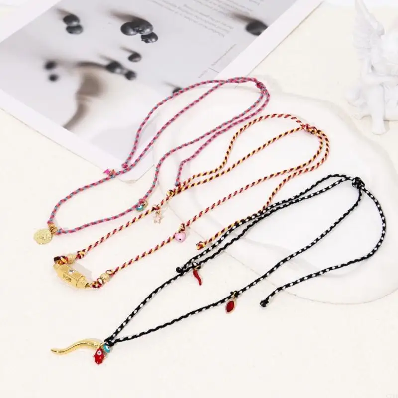 C71E Elegant Women's Necklace Accessory Featuring Colorful Cotton Rope And Protective Pepper Devil Eye Pendant for Parties