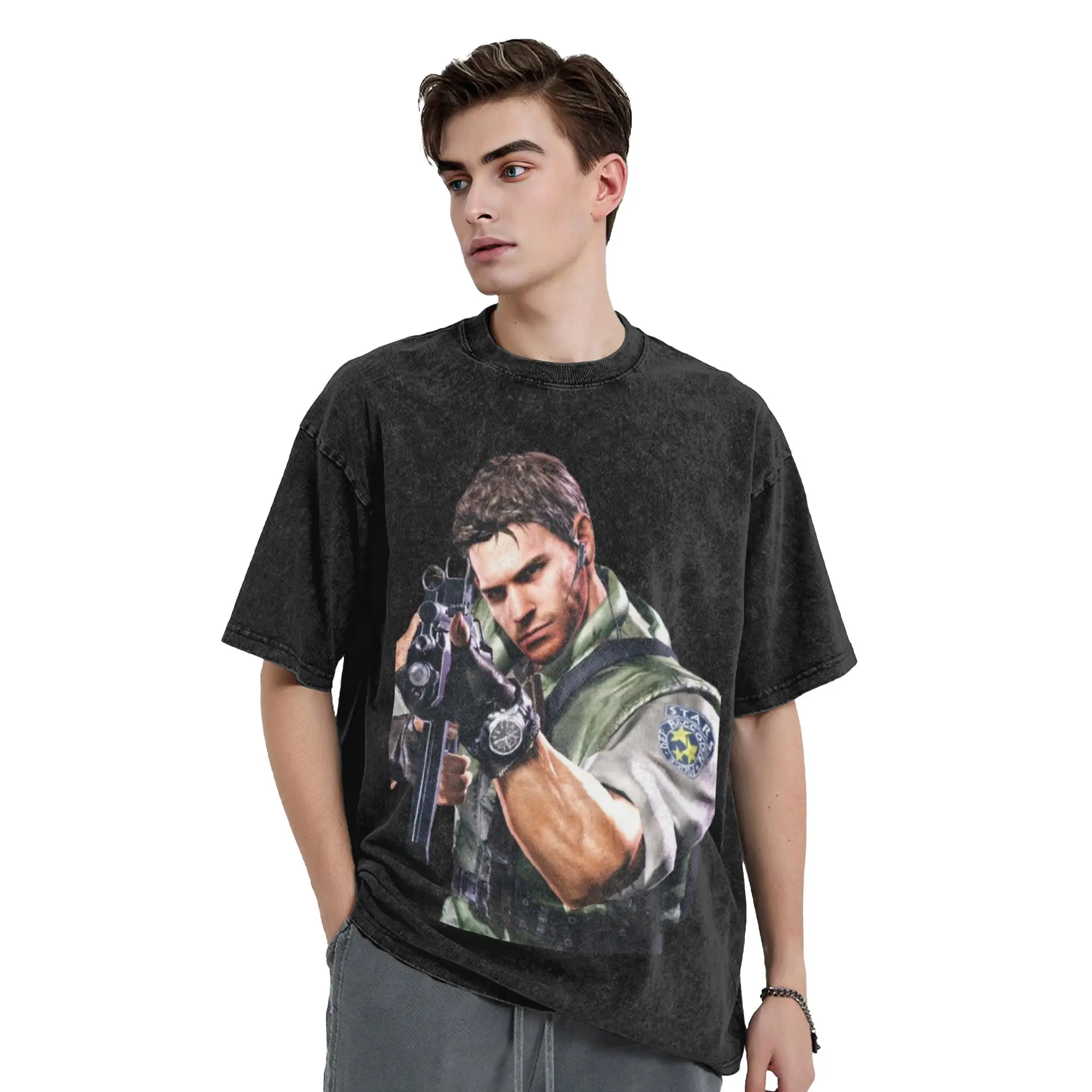 Resident Evil 5 Chris Redfield T-Shirts Men  Humorous Pure Cotton Tee Shirt Round Collar Short Sleeve T Shirts Plus Size Tops