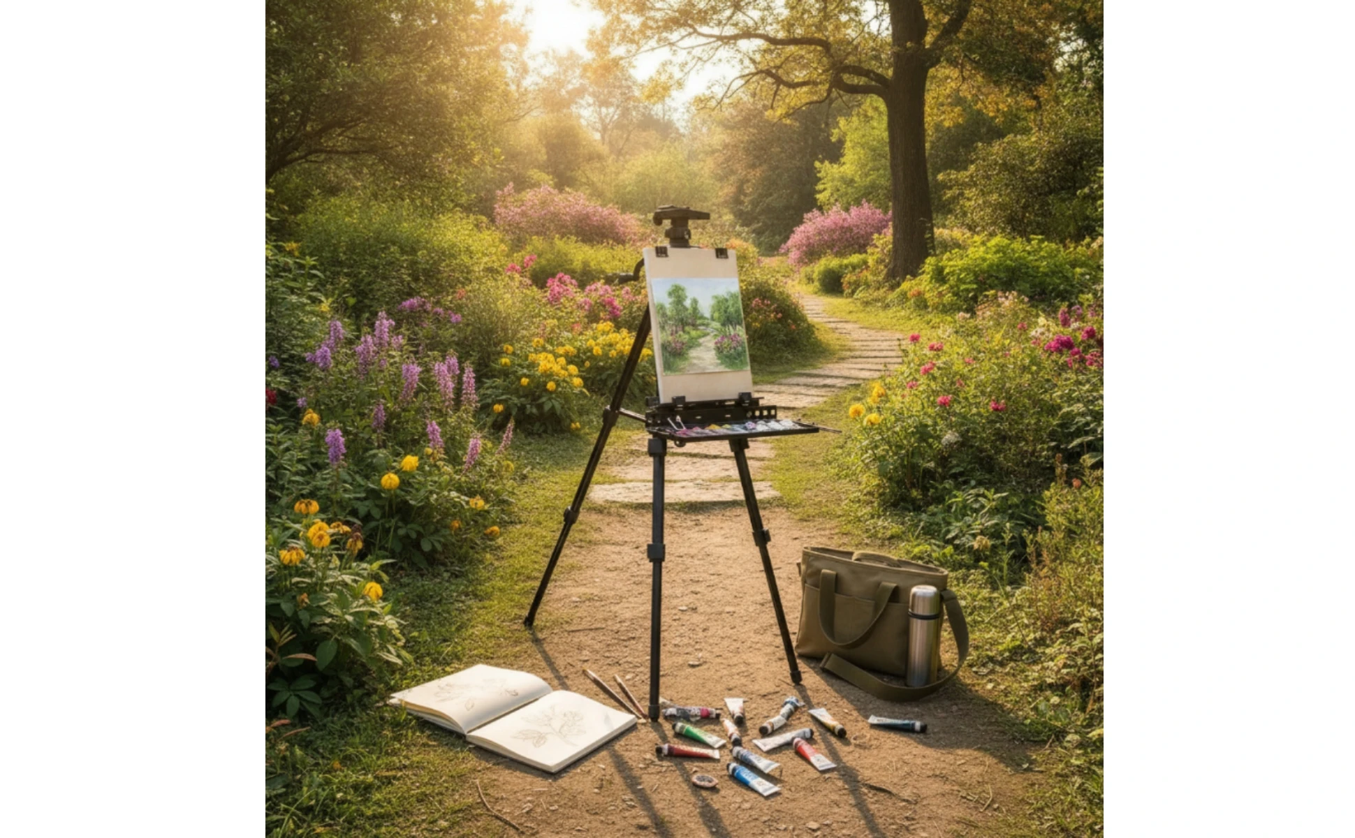 Hand-Crank Easel Matte Black Foldable Tripod Easel Adjustable Portable for Artists, Outdoor Painting, Studio