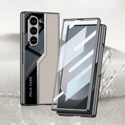 Electroplated Leather Hard Shell Phone Case for Samsung Galaxy Z Fold 6 5 4 3 Fold6 Fold5 Fold4 Fold3 5G Film Protective Cover