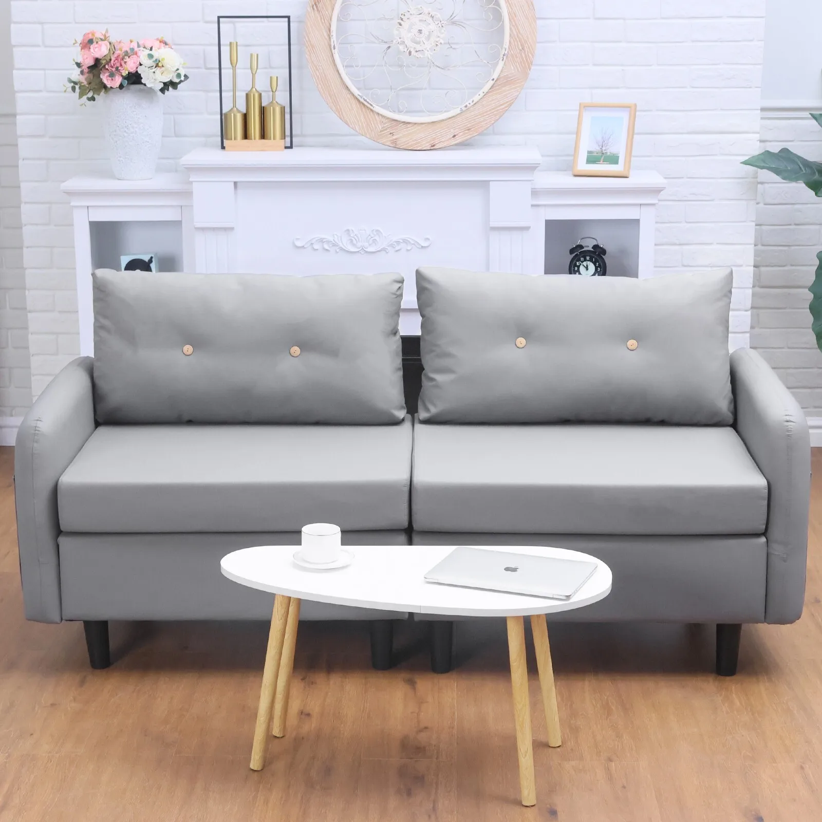 Sofá de Dos Plazas de 71 Pulgadas con Asientos Profundos, Tapizado en Piel Sintética, para Hogar u Oficina