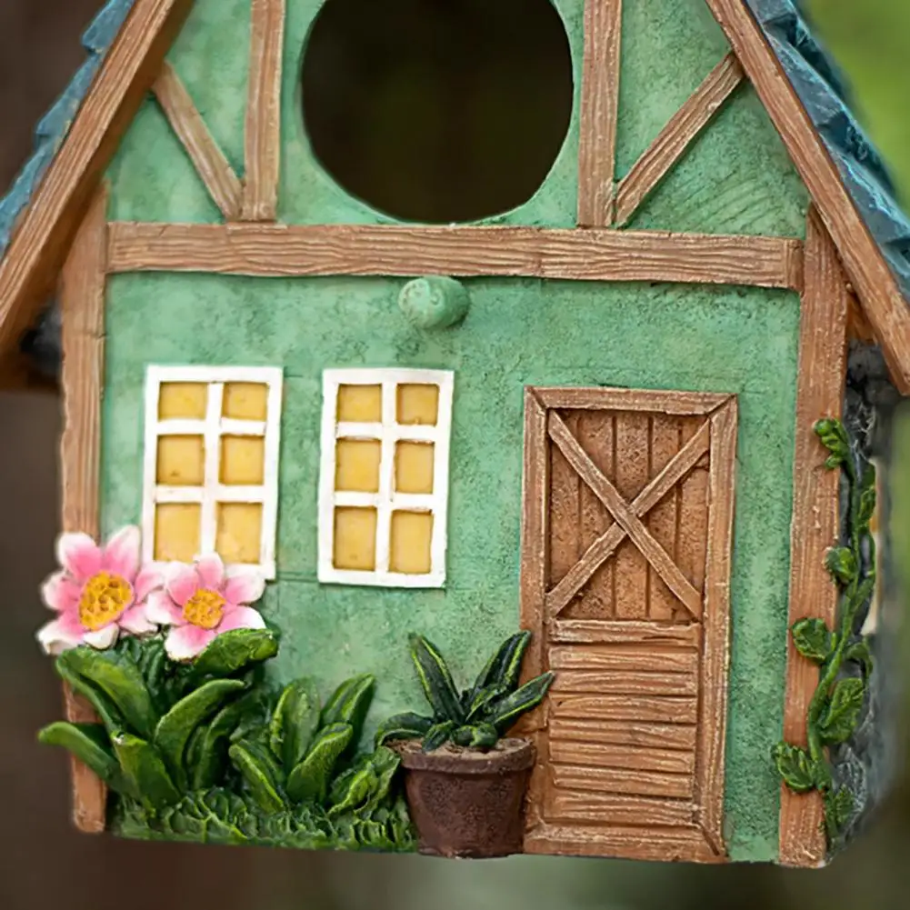 Fence Mounted Birdhouse Outdoor Hanging Bird House Decorative Hummingbird Ornament Waterproof Resin Mini Birdhouse for Patio