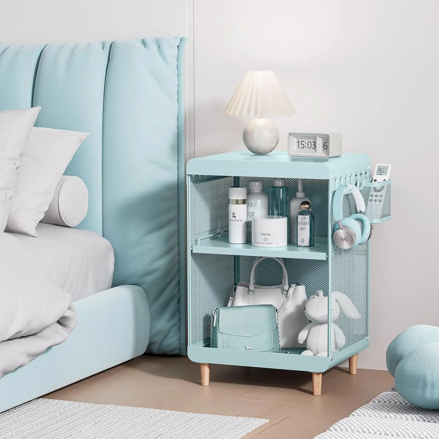 Cute Bedside Nightstand Table, Girls Metal Side Table, Kid End Table with Storage for Living Room Bedroom Kid's Room Dorm