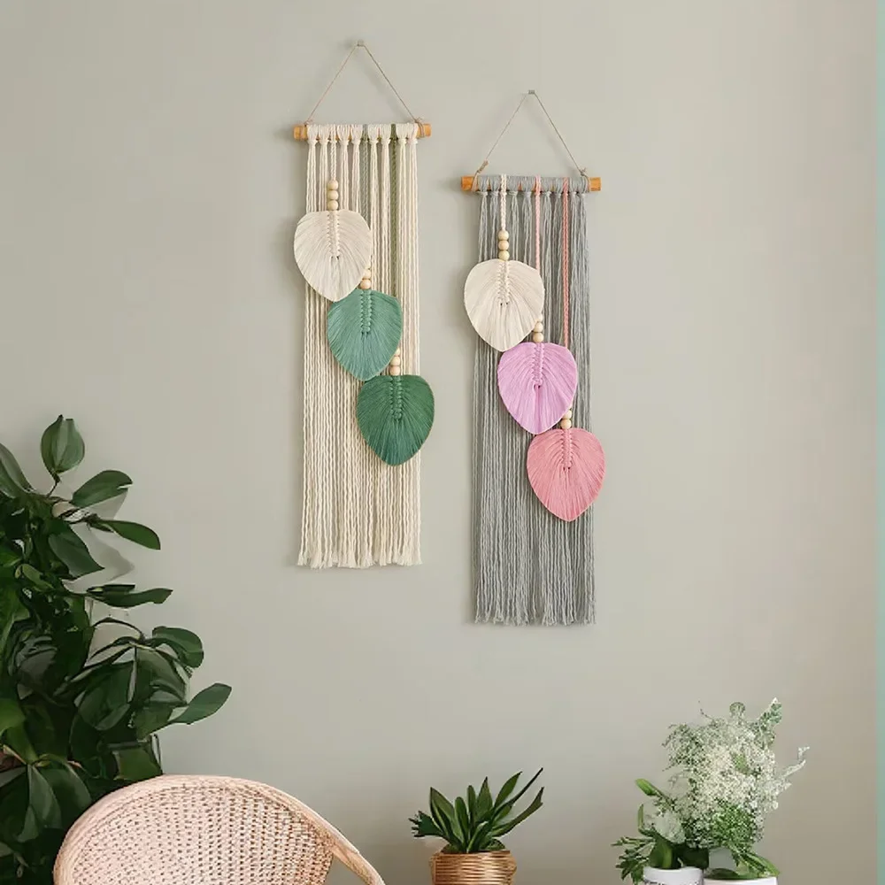 1 pc Macrame Woven Hanging Tapestry, 3 Leaves, Boho Hanging Tapstry Hanging on The Wall, Wall Decoration