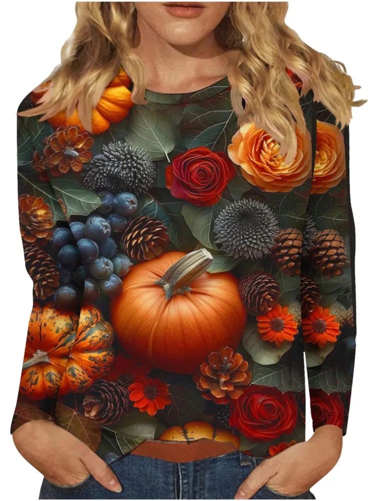 

New T Shirts Funny Pumpkin Women Orange Halloween T-shirt Causal Streetwear Fall Witch Autumn Tee Women's Clothes Festival Top