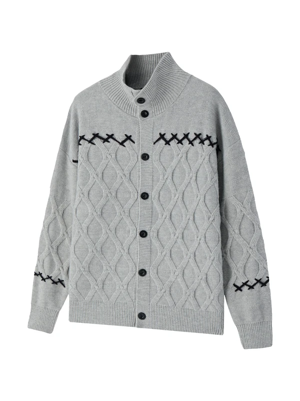 

Men's Knitted Sweater Color Blo Stand Collar 3D Embroidery Heavy Weight Cardigan Casual Sle Long Sve Warm Geometric Pa...