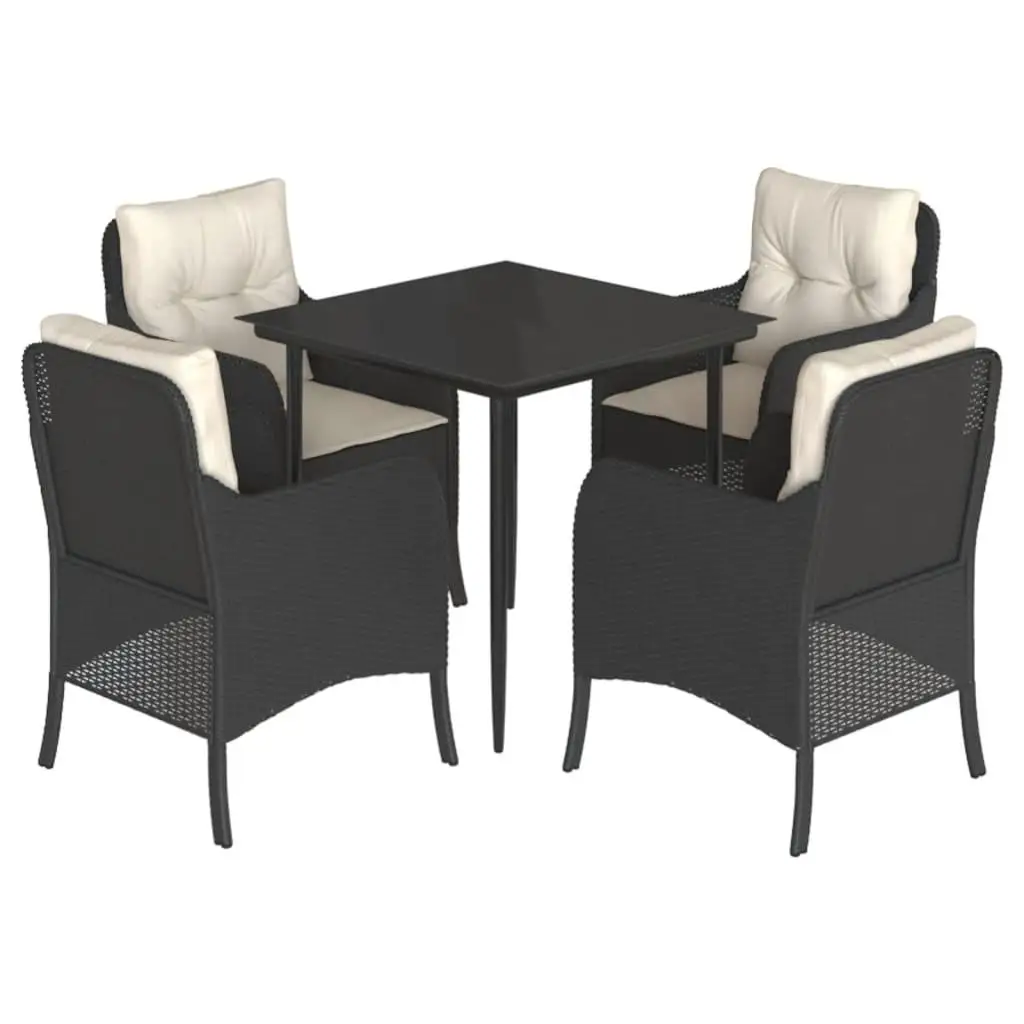 5-Piece Black Poly Rattan Patio Dining Set with Cushions - Outdoor Furniture Set