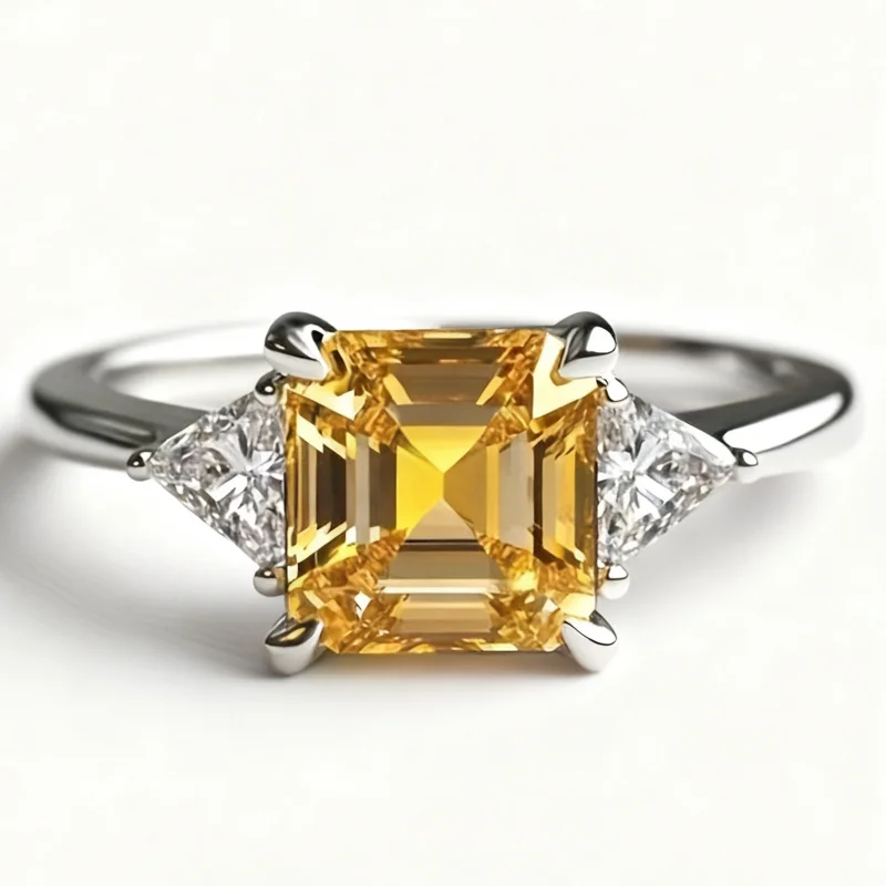 

Ювелирные изделия SGARIT, натуральный драгоценный камень, кристалл 925, серебряное кольцо, основной камень, огранка Asscher, 8 мм, кольцо с желтым кристаллом цитрина