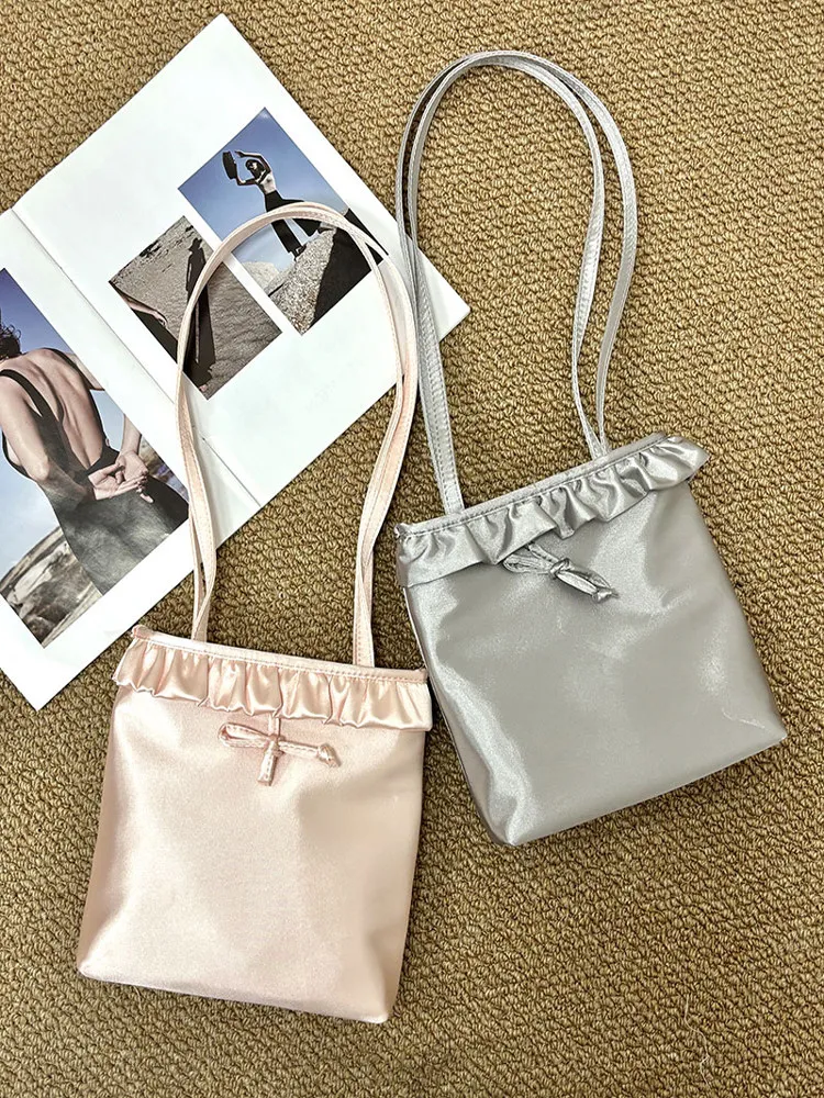 

Miyagawa French Style Chic Ruffled Shoulder Bag Satin Retro Underarm Bags 2025 New Butterfly Bow Handbag