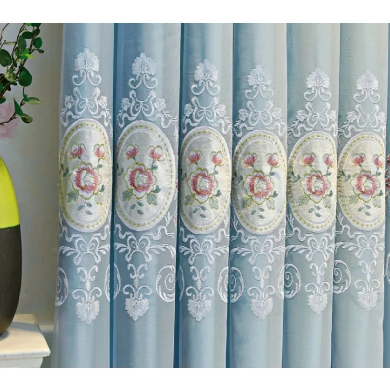 European Pastoral Embroidery Double-layer Curtains for Living Room and Bedroom Blackout Curtains