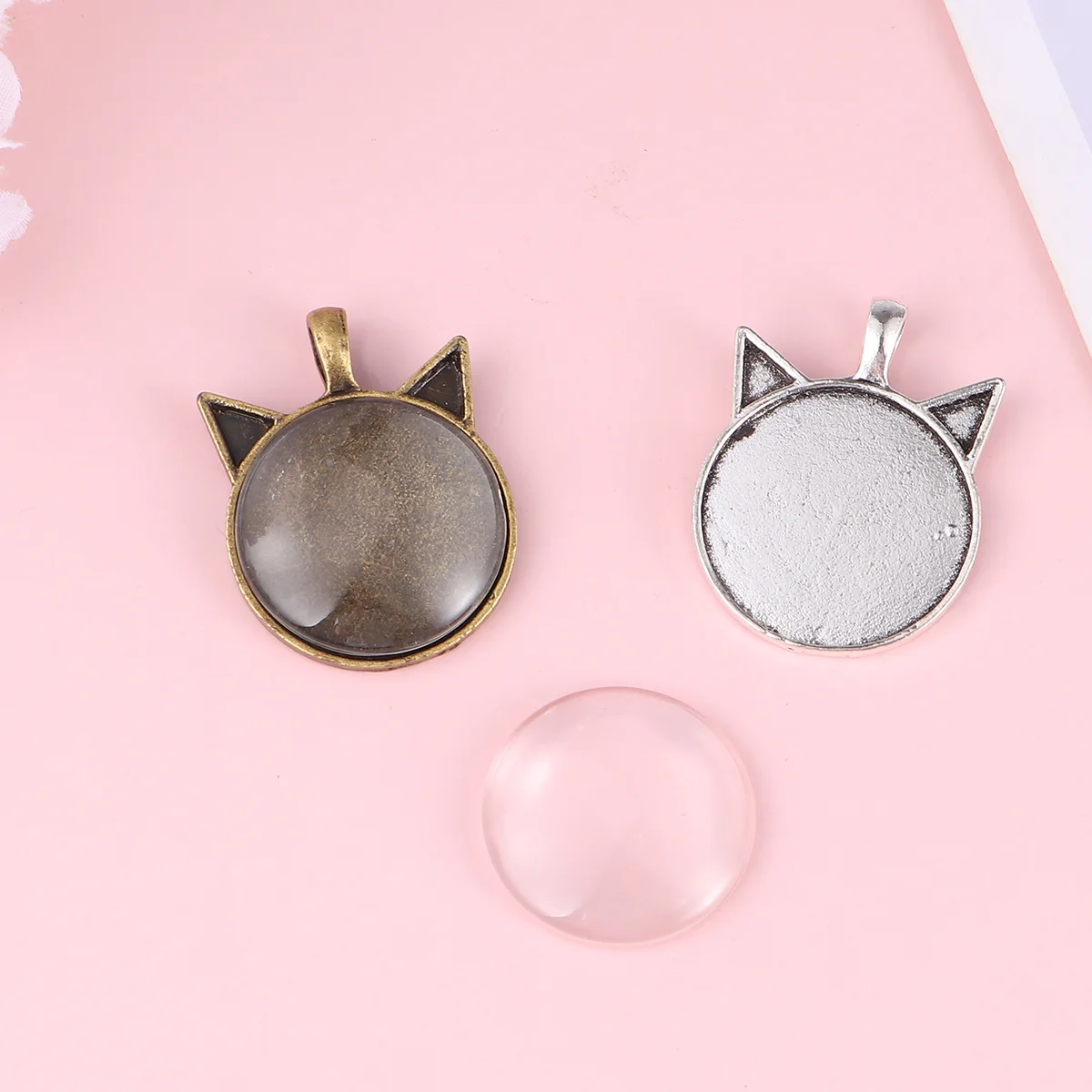 

24Pcs Cat Pendant Trays Alloy Round DIY Charm Pendant Sets Blank Bezel Cameo Jewelry Photo Necklace Making Accessories