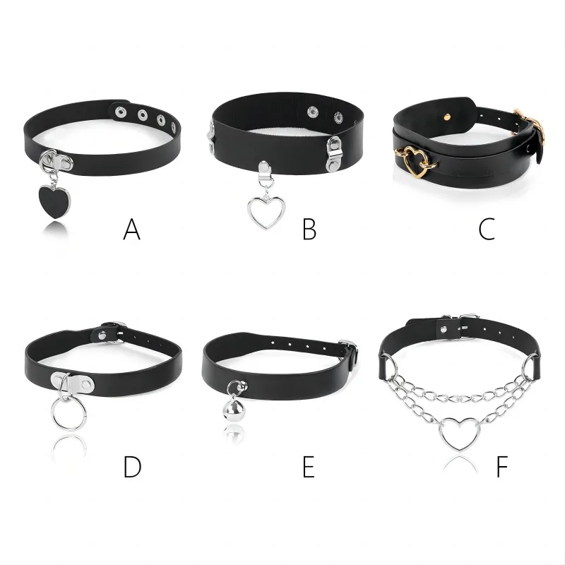 Sexy Necklace Collar Leather Bdsm Cosplay  Heart Collars And Leash Set For Women Bondage Gothic Choker Bell Accessories