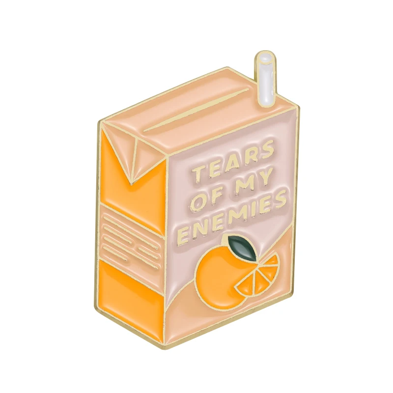 Juice Box Enamel Pin Tears of My Enemies Brooch Badge Orange Juice Women Gift Lapel Sweater Shirt Backpack Wholesale Jewelry